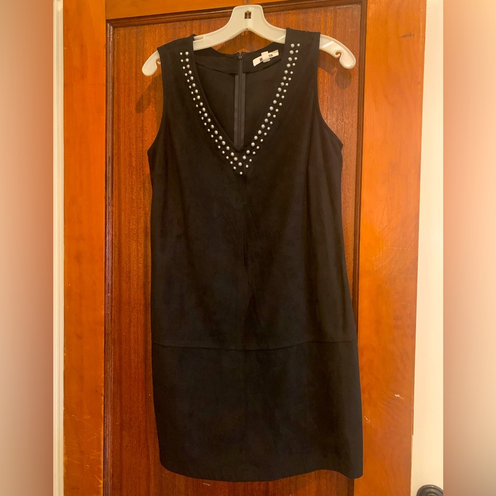BB Dakota micro-suede dress, black size S.  Sleeveless, V-Neck, silver studs